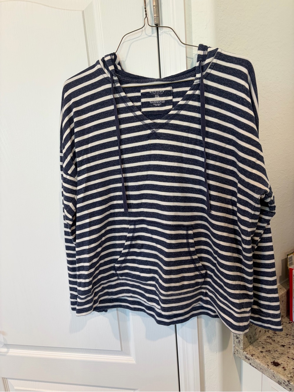 Splendid Navy & White Striped Hoodie Sweatshirt